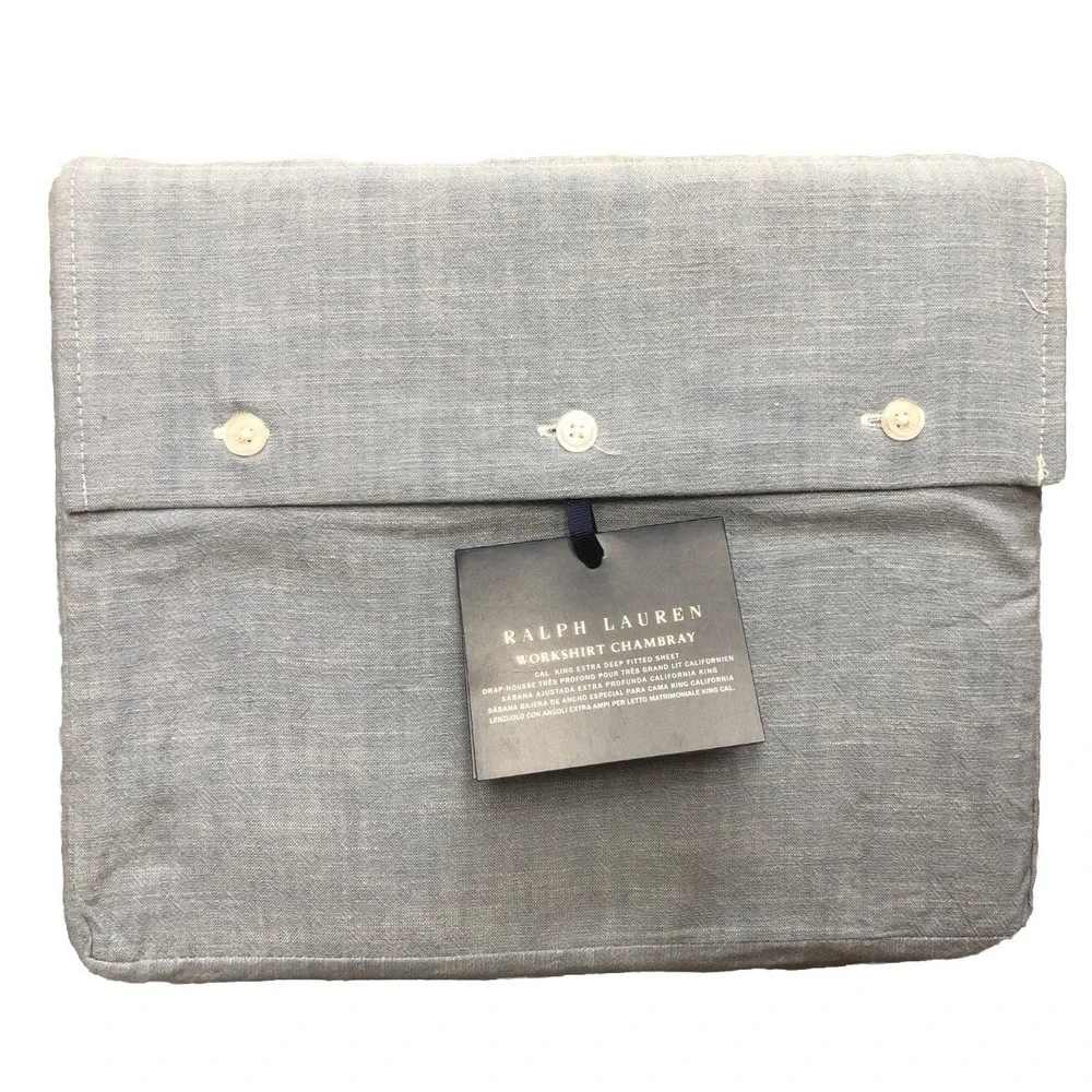 Ralph Lauren Sheet California King Extra Deep Fitted Workshirt Chambray Blue NEW